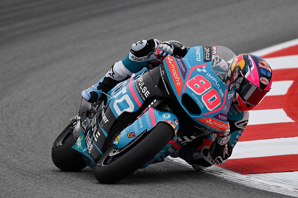 BARCELONA, SPAIN - MAY 15: David Alonso of Colombia and CFMOTO Gaviota Aspar Teamrounds the bend during the MotoGP of Catalonia - Free Practice during free practice ahead of the MotoGP of Catalonia at Circuit de Barcelona-Catalunya on May 15, 2026 in Barcelona, Spain. (Photo by Mirco Lazzari gp/Getty Images)