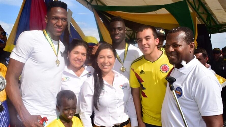 En Cauca recibieron con honores a Yerry Mina y Davinson Sánchez. Foto: Gobernación del Cauca