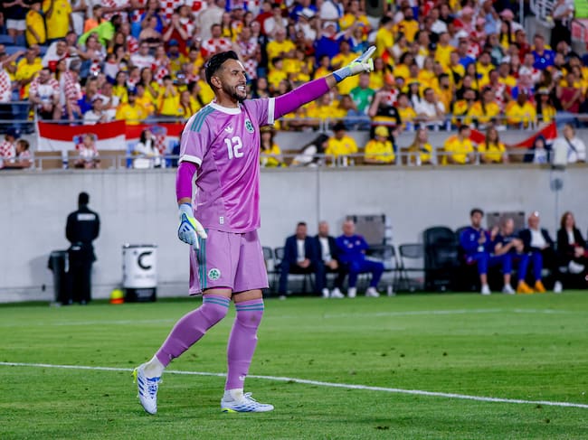 ORLANDO, FL - MARCH 26: Colombia goalkeeper Camilo Vargas (12) points directions during the Road to 26 match between Colombia and Croatia on Thursday, March 26, 2026 at Camping World Stadium in Orlando, FL. (Photo by Chris Arjoon/Icon Sportswire via Getty Images)