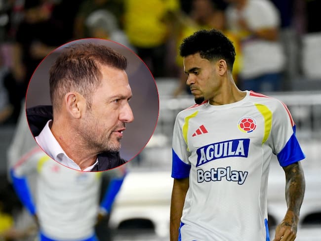 Luis Fernando Díaz Marulanda en entrenamiento con la Selección Colombia y jugador de Bayern Múnich; y Tony Popovic, entrenador de Australia / Getty Images.