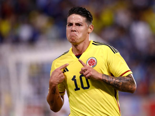 Colombias James Rodriguez celebrates his goal during the international friendly football match between Colombia and Guatemala at Red Bull Arena in Harrison, New Jersey, on September 24, 2022. (Photo by Andres Kudacki / AFP) (Photo by ANDRES KUDACKI/AFP via Getty Images)