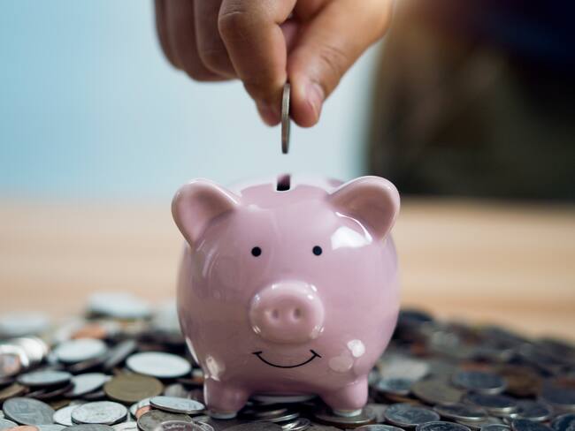 Persona metiendo dinero en una alcancía con forma de cerdo / Foto: Getty Images