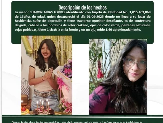 Crece la angustia por Sharon Arias, adolecente de 15 años desaparecida en Barrios Unidos, Bogotá