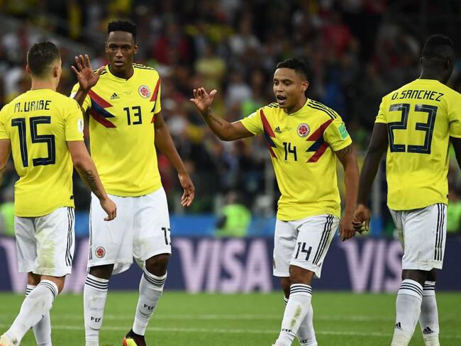Matheus Uribe, Yerry Mina, Luis Fernando Muriel y Dávinson Sánchez con la Selección Colombia en Mundial de Rusia 2018