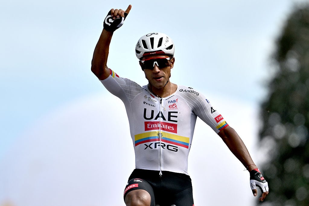 FERMO, ITALY - MAY 16: Jhonatan Narvaez of Ecuador and UAE Team Emirates - XRG celebrates at finish line as stage winner during the 109th Giro d'Italia 2026, Stage 8 a 156km stage from Chieti to Fermo 315m / #UCIWT / on May 16, 2026 in Fermo, Italy. (Photo by Dario Belingheri/Getty Images)
