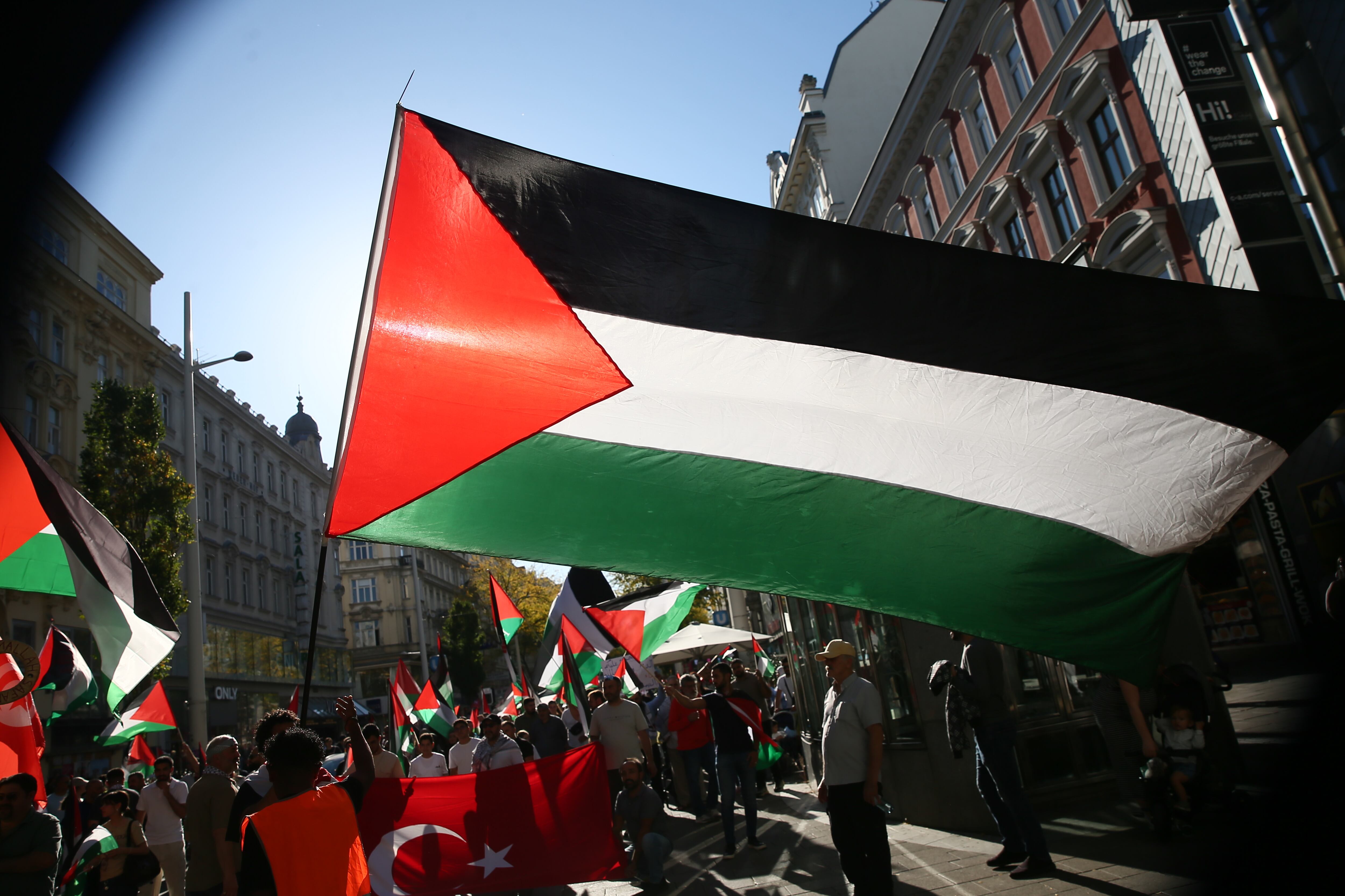 Bandera de Palestina (Foto de Salih Okuroglu/Anadolu via Getty Images)