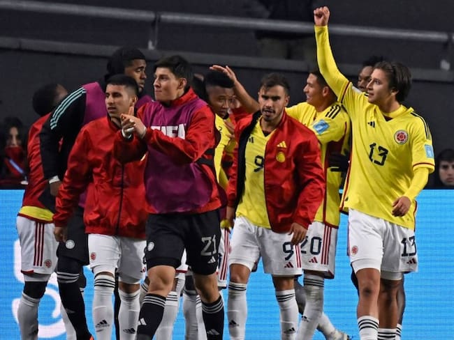 Selección Colombia celebra el gol ante Senegal por la fecha 3 de la fase de grupos del Mundial Sub-20 (Photo by Luis ROBAYO / AFP) (Photo by LUIS ROBAYO/AFP via Getty Images)
