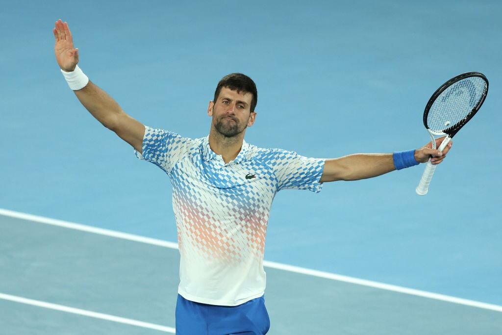 Novak Djokovic después de vencer a Andrey Rublev en los cuartos de final del Australian Open (Photo by Clive Brunskill/Getty Images)