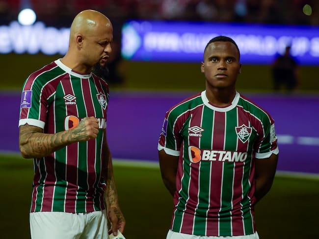 Felipe Melo junto a Jhon Arias, disputando ambos el Mundial de Clubes. (Photo by Khalid Alhaj/MB Media/Getty Images)
