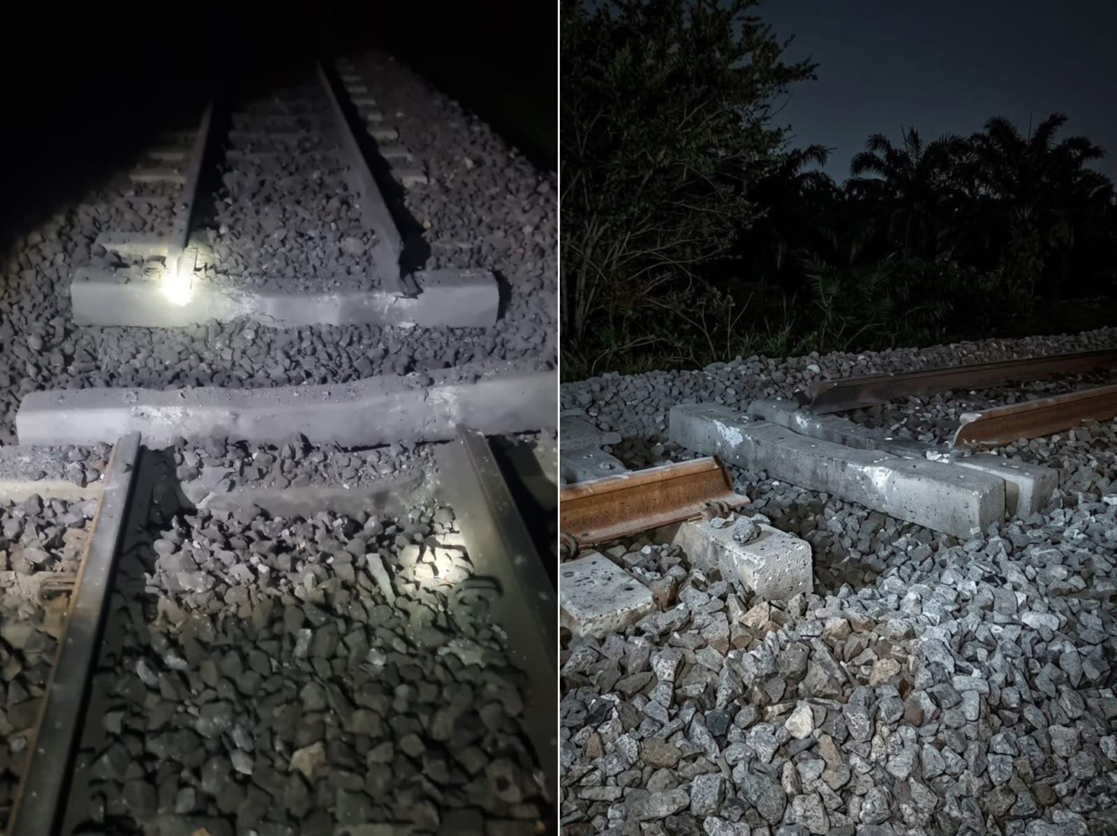 Un artefacto detonó la noche de este sábado en la vía férrea de Fundación y dejó daños materiales. Foto: Gobernadora del Magdalena