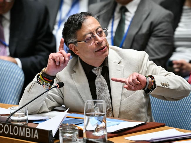 President of Colombia Gustavo Petro speaks during a United Nations Security Council meeting on the Middle East, at UN Headquarters in New York, on June 10, 2026. Colombian President Gustavo Petro is in New York to chair the UN open debate on the Middle East. (Photo by ANGELA WEISS / AFP)