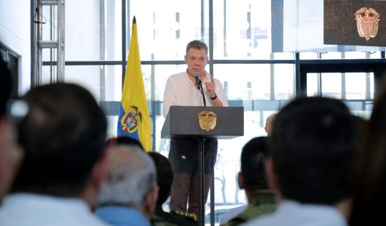 Juan Manuel Santos durante la entrega del Búnker de la Fiscalía en Cúcuta