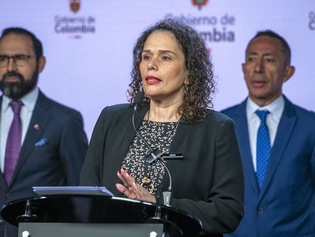 BOG700. BOGOTÁ. (COLOMBIA), 26/08/2024.- Fotografía cedida por la oficina de prensa de la presidencia de la República de la ministra de Transporte, María Constanza García, junto al ministro de Minas y Energía, Ómar Andrés Camacho (i) y el presidente de Ecopetrol, Ricardo Roa (d), durante una rueda de prensa en Casa de Nariño, en Bogotá (Colombia). El Gobierno colombiano aseguró que el abastecimiento de combustible para aviones está garantizado y manifestó que ya fue controlada la contingencia provocada por la falla eléctrica de la Refinería de Cartagena de Indias (Reficar), que provocó un déficit. EFE/Presidencia de Colombia/SOLO USO EDITORIAL/SOLO DISPONIBLE PARA ILUSTRAR LA NOTICIA QUE ACOMPAÑA (CRÉDITO OBLIGATORIO)