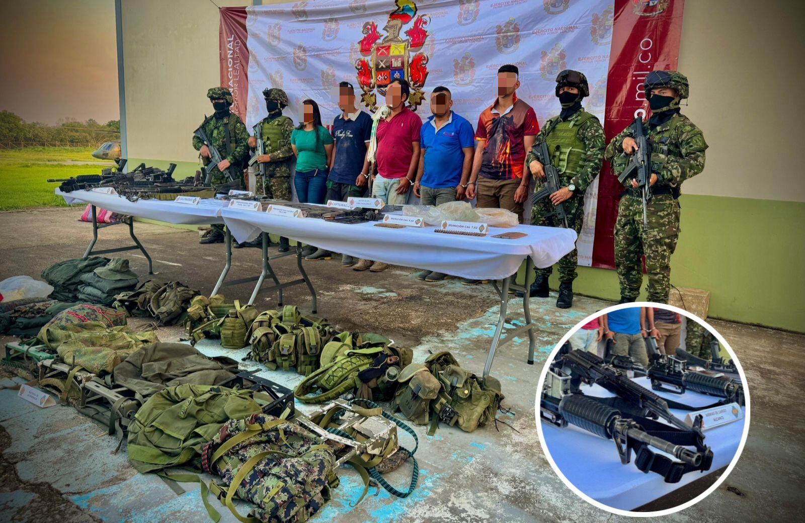 Alias “Jhonier”, extorsionista de las disidencias de Calarcá en el Meta, junto a otros cuatro integrantes.
(Foto: cortesía) 