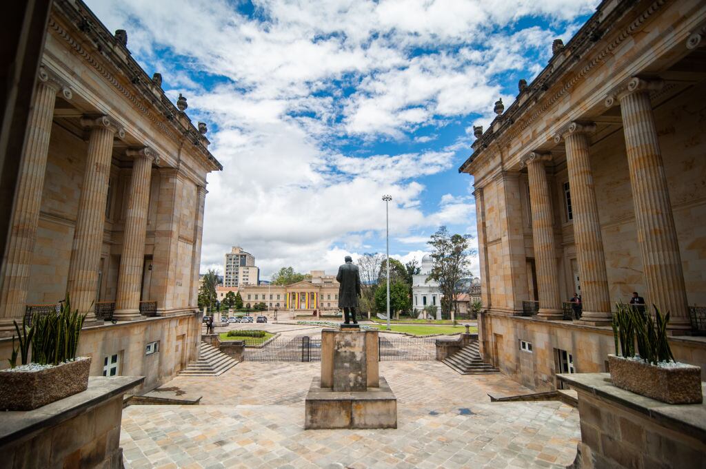 A general view of Colombia's capitol opening to the presidential palace (Palacio de Nariño) as members of the Chamber of Representatives of Colombia participate in the sesion were Mayor of Bogota, Claudia Lopez, minister of the Interior Daniel Palacios and Nicolas Garcia, Governor of the State of Cundinamarca sign that law proyect to stablish the first Metropolitan Region of Colombia between the Capital city of Bogota and the state of Cundinamarca in Bogota, Colombia, August 10, 2021. (Photo by Sebastian Barros/NurPhoto via Getty Images)