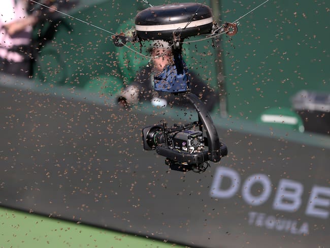 Indian Wells (United States), 14/03/2024.- The match between Alexander Zverev of Germany and Carlos Alcaraz of Spain was suspended due to a bee invasion during the BNP Paribas Open in Indian Wells, California, USA, 14 March 2024. (Tenis, Alemania, España) EFE/EPA/JOHN G. MABANGLO