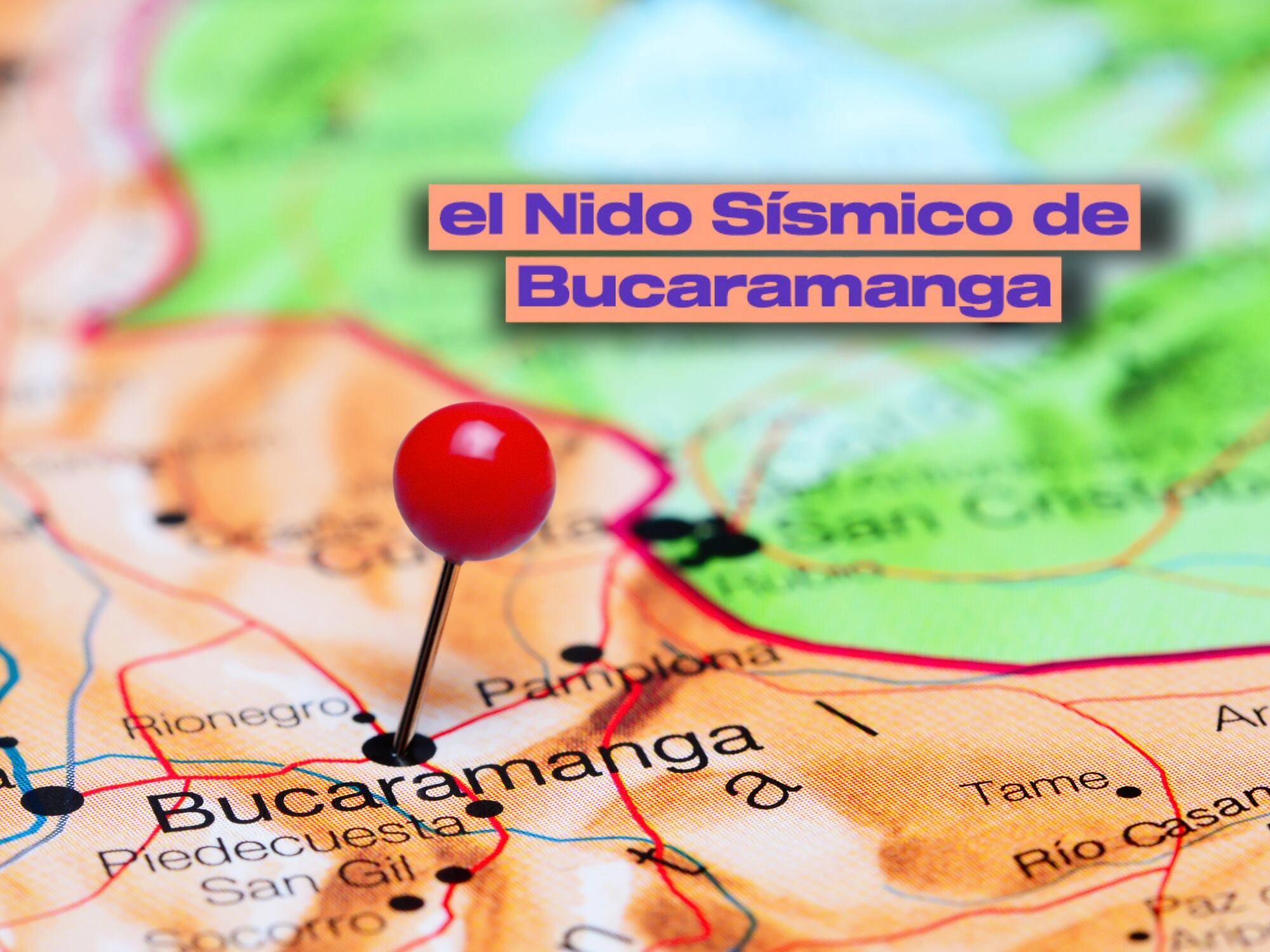 Ubicación de Bucaramanga en el mapa de Colombia y logo del Nido Sísmico. Fotos: Getty Images y Servicio Geológico Colombia X.