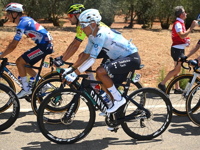 CORDOBA, SPAIN - AUGUST 23: Nairo Quintana of Colombia and Team Movistar competes during the La Vuelta - 79th Tour of Spain 2024, Stage 7 a 180.5km stage from Archidona to Cordoba / #UCIWT / on August 23, 2024 in Cordoba, Spain. (Photo by Dario Belingheri/Getty Images)