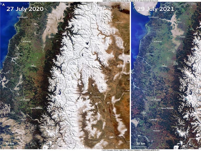 Déficit de cobertura de nieve de los Andes.