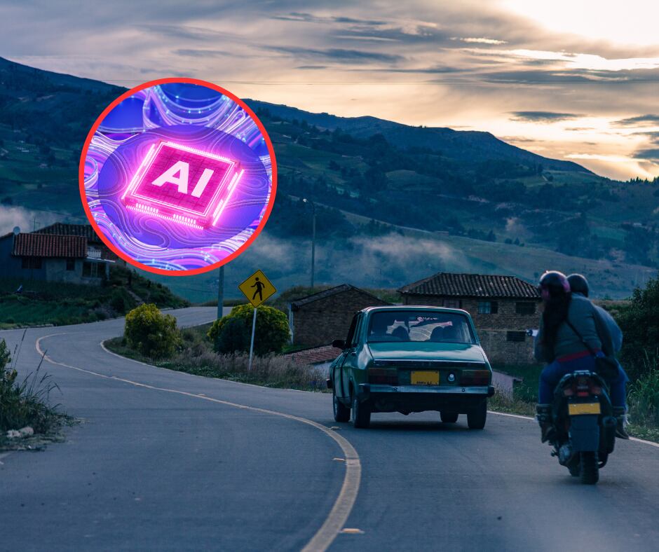 Carretera Montañosa en Boyacá y logo IA (Getty Images)