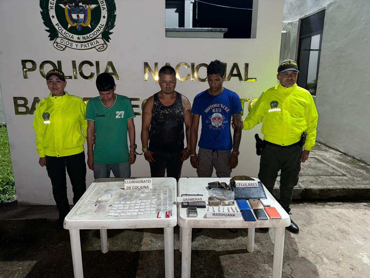 sustancias incautadas se encuentran: (790) gramos de marihuana, (498) gramos de clorhidrato de cocaína, (111) gramos de tussi, (138). Foto Policía Putumayo