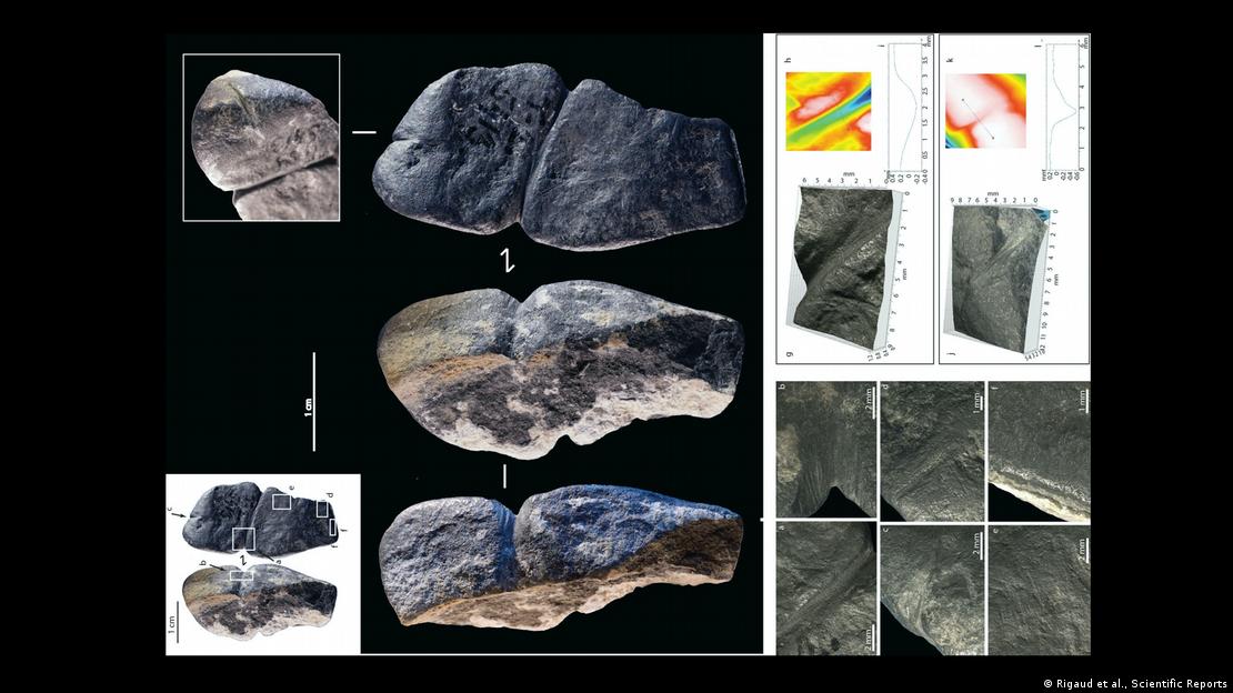 Los dos surcos que presenta el objeto, uno horizontal y otro vertical, hacen a los expertos sospechar que podría tratarse de la representación de un pene. Imagen: Rigaud et al., Scientific Reports