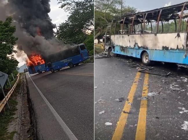 Operativo contra las ACSN genera bloqueos y dos buses incinerados en Santa Marta. Foto: suministrada.