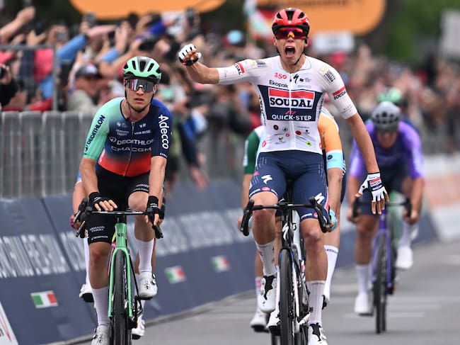 BURGAS, BULGARIA - MAY 08: Tobias Lund Andresen of Denmark and Team Decathlon CMA CGM crosses the finish line as second place winner during the 109th Giro d'Italia 2026, Stage 1 a 147km stage from Nessebar to Burgas / #UCIWT / on May 08, 2026 in Burgas, Bulgaria. (Photo by Tim de Waele/Getty Images)