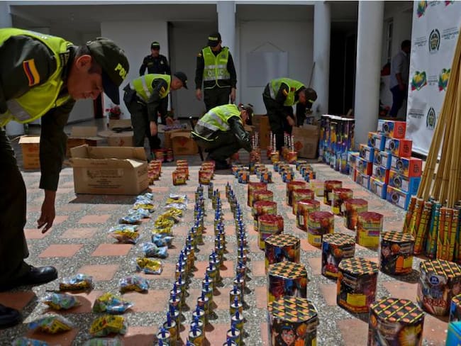 Los 987 kilos de pólvora incautados por las autoridades en Antioquia. 