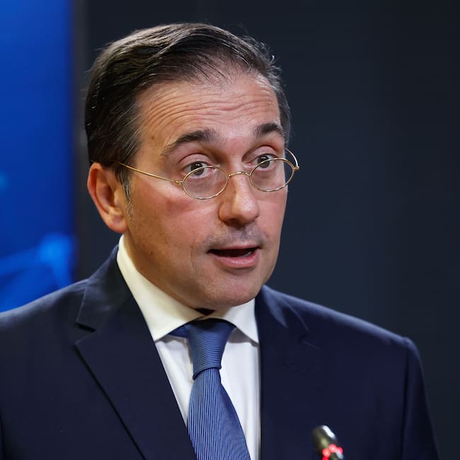 MADRID, 17/02/2025.- El ministro de Asuntos Exteriores, Unión Europea y Cooperación, José Manuel Albares, durante la rueda de prensa posterior a su reunión con el ministro de Relaciones Exteriores de la República Federativa de Brasil, Mauro Vieira, este lunes en el Palacio de Viana. EFE/ Chema Moya