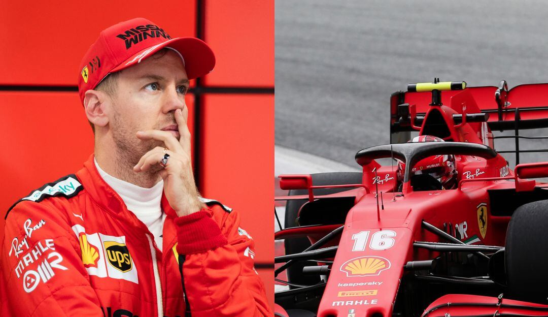 Sebastián Vettel y el monoplaza de Charles Leclerc.