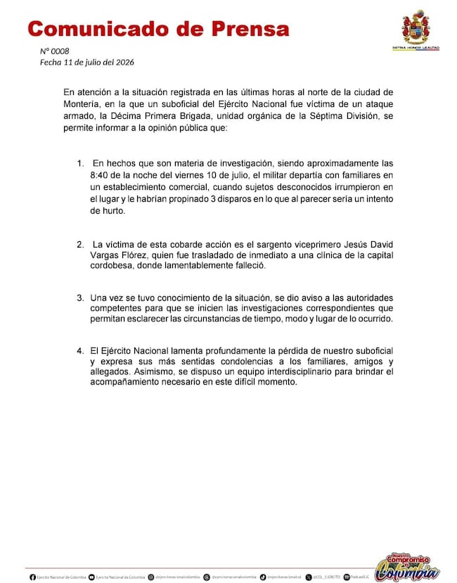 Comunicado del Ejército.