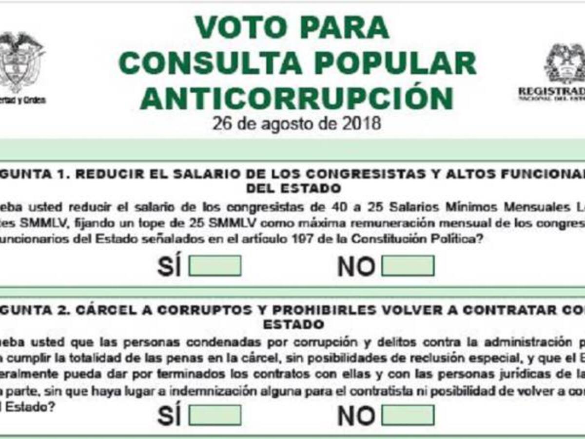 Listo el tarjetón para la consulta anticorrupción