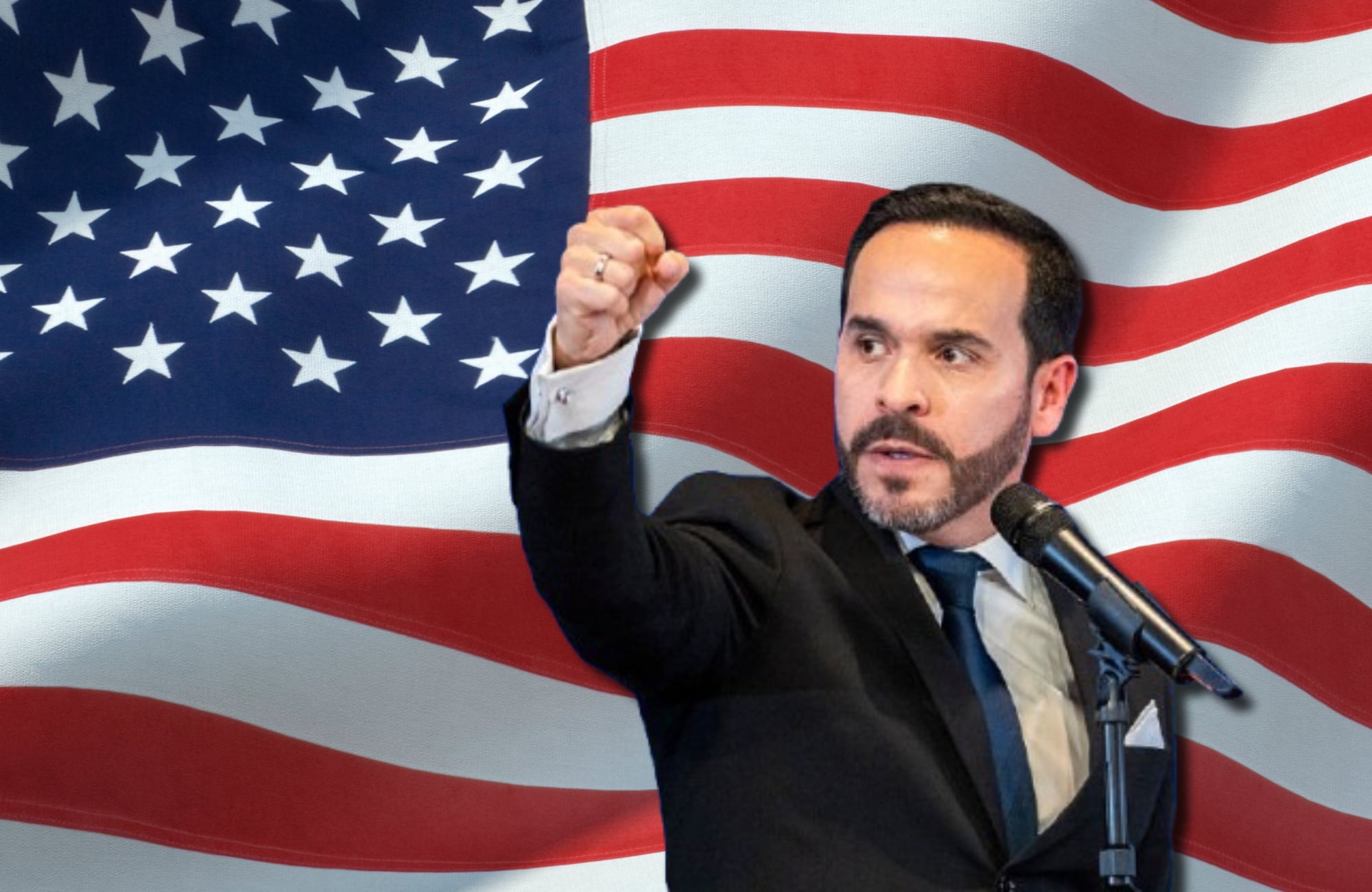Bandera de Estados Unidos y Abelardo de la Espriella. Fotos: Getty Images / (Photo by Diego Cuevas/Getty Images)