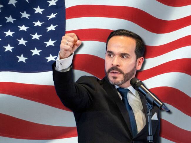 Bandera de Estados Unidos y Abelardo de la Espriella. Fotos: Getty Images / (Photo by Diego Cuevas/Getty Images)