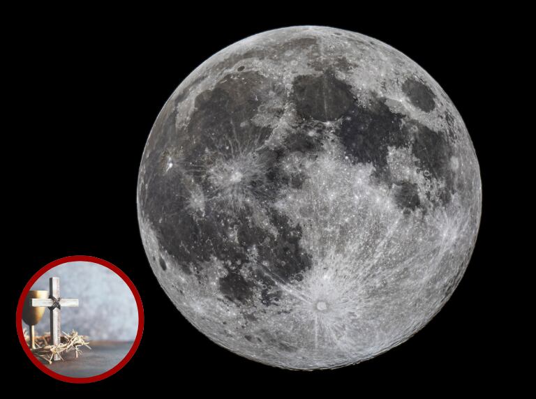Getty Images / Luna llena, cruz y corona de espinas