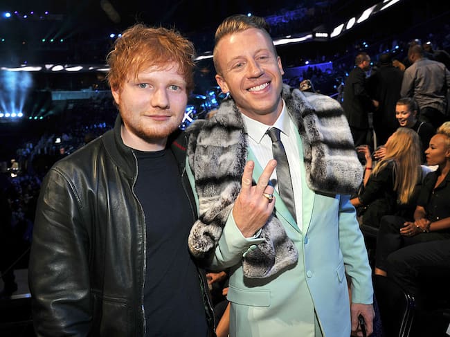 NEW YORK, NY - AUGUST 25: Ed Sheeran and Macklemore attend the 2013 MTV Video Music Awards at the Barclays Center on August 25, 2013 in the Brooklyn borough of New York City. (Photo by Kevin Mazur/WireImage for MTV)