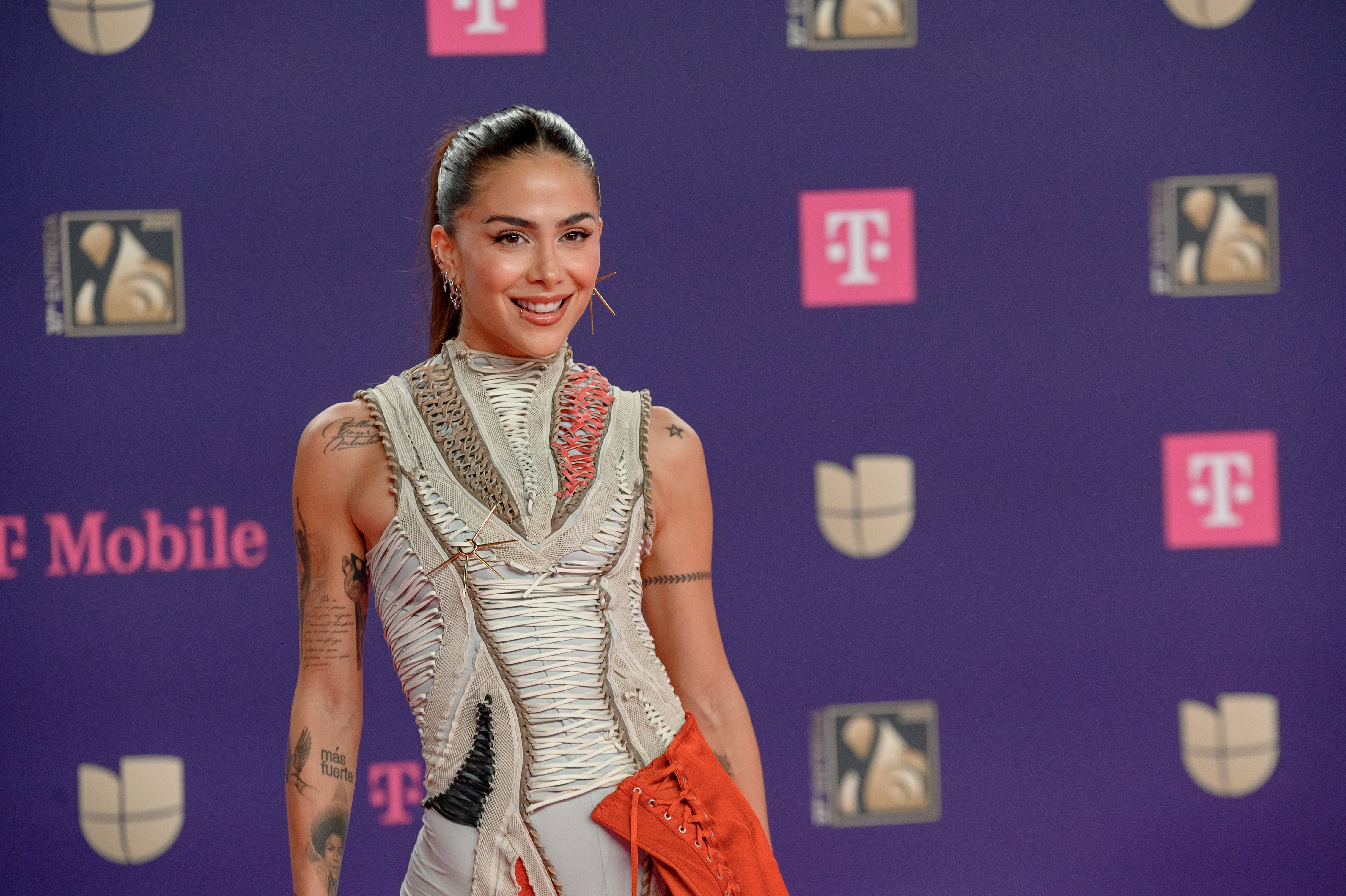 MIAMI, FLORIDA - FEBRUARY 20: Greeicy attends the red carpet during Univision's 37th Premio Lo Nuestro Awards at Kaseya Center on February 20, 2025 in Miami, Florida. (Photo by Ivan Apfel/WireImage)