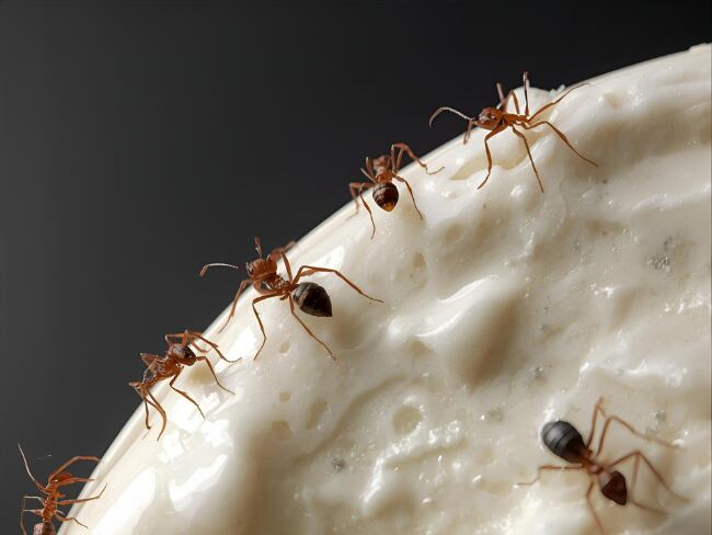 Yogourt y hormigas (Imagen generada con IA de Canva).