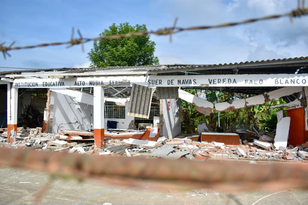 Institución educativa en Anserma con daños generados por el terremoto. Foto: Gobernación de Caldas.