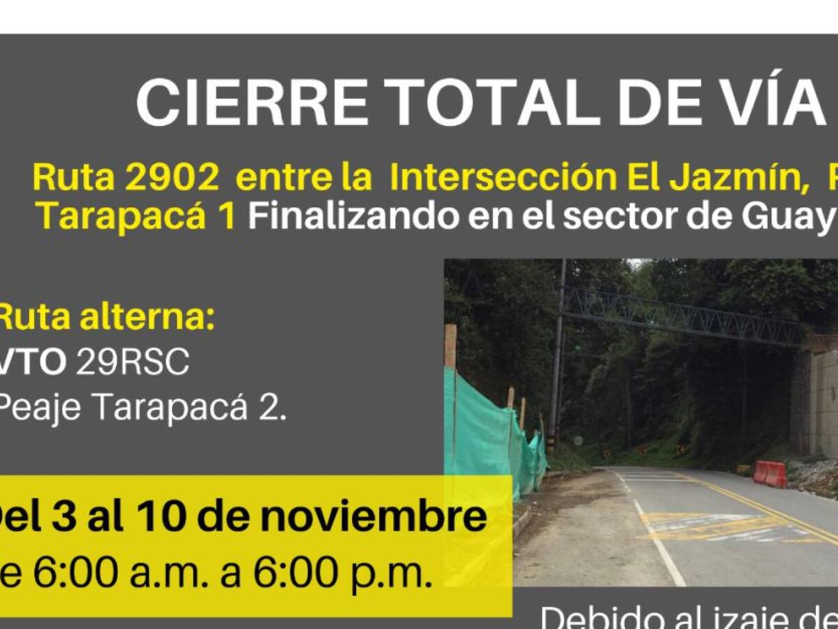 Autopistas del Café anuncia cierre entre Chinchiná y Santa Rosa de Cabal