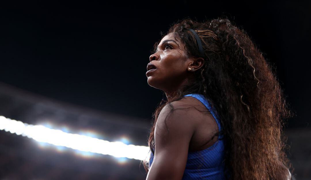 Caterine Ibargüen durante las eliminatorias del salto triple.