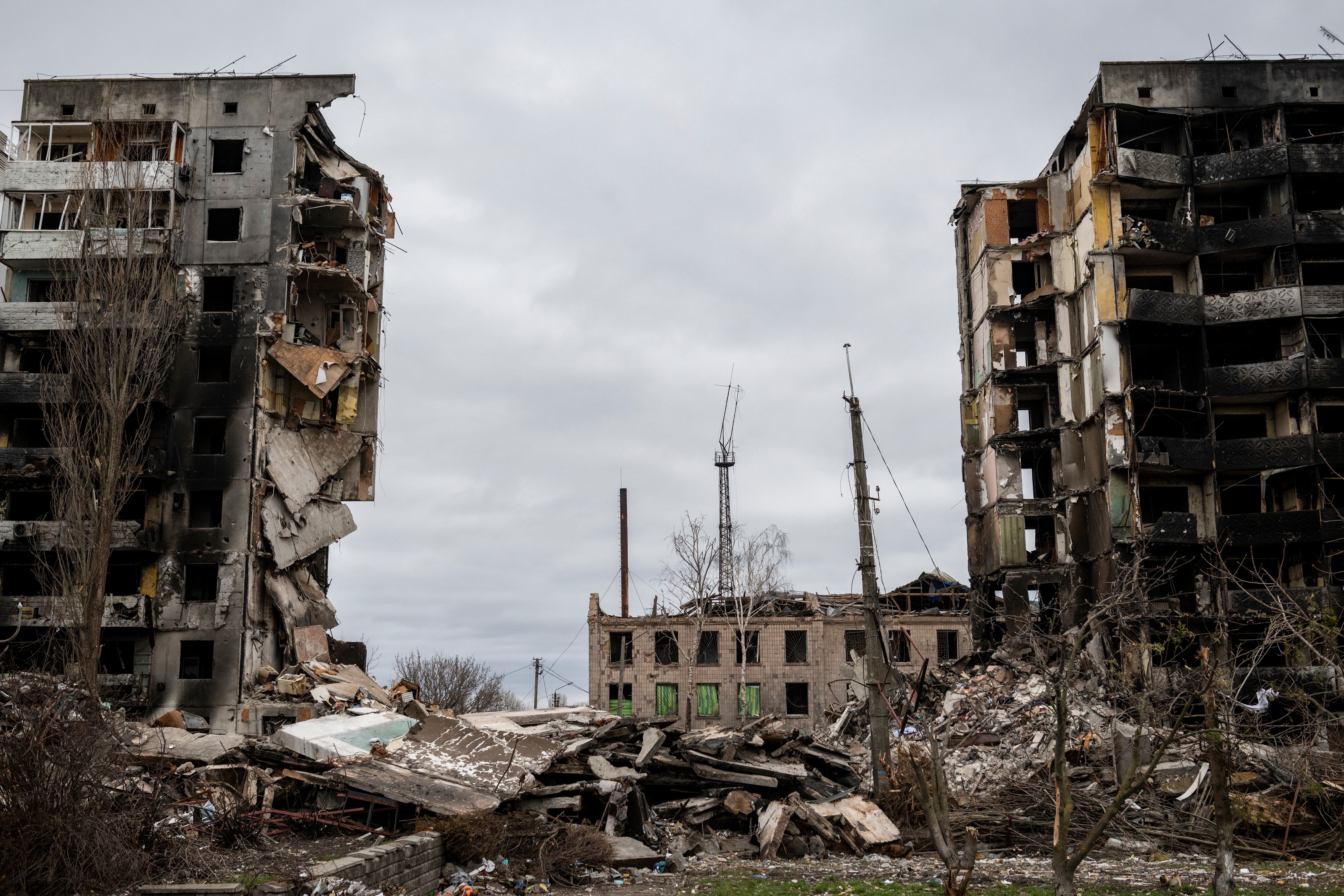 Apartment building destroyed through war in Borodyanka (Borodianka), Ukraine