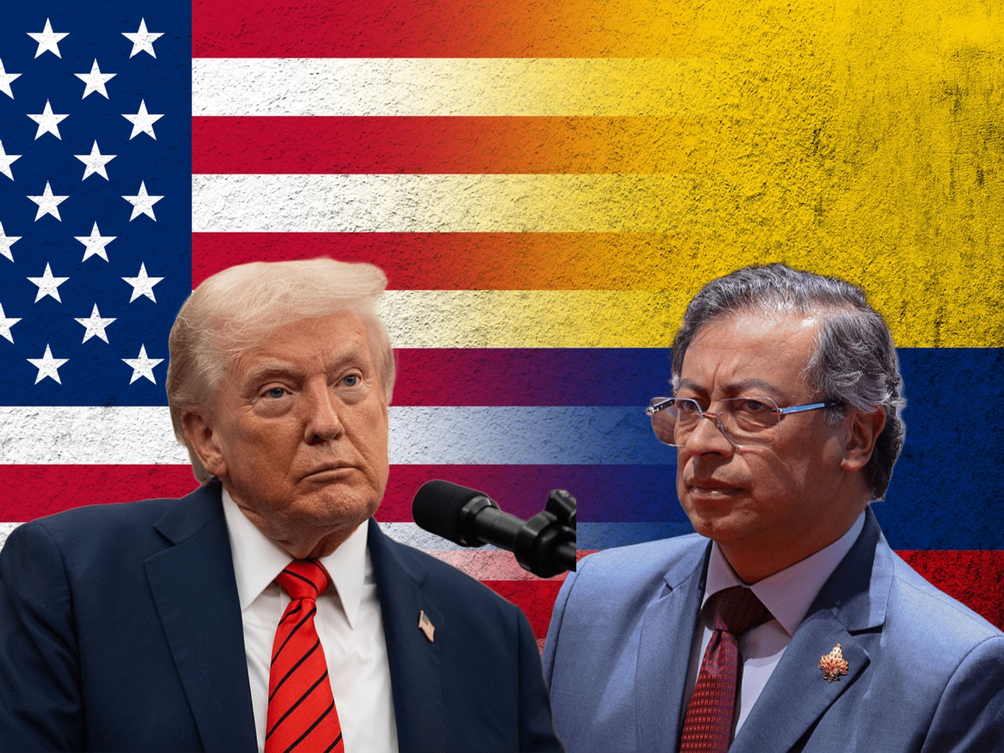 Banderas de EE.UU. y Colombia, Donald Trump y Gustavo Petro. Fotos: Getty Images / (Photo by Sarah L. Voisin/The Washington Post via Getty Images) / (Photo by Franklin Jacome/Getty Images)