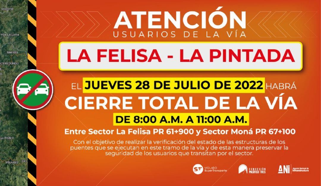 Cierre en la vía La Felisa - La Pintada