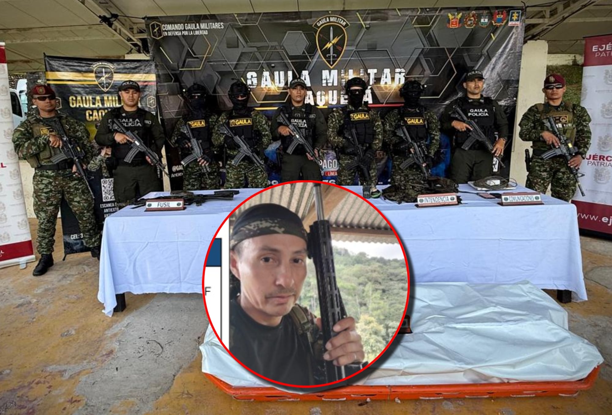 Gaula de la Policía y alias ‘Alexis Perdomo’. Fotos: Suministradas