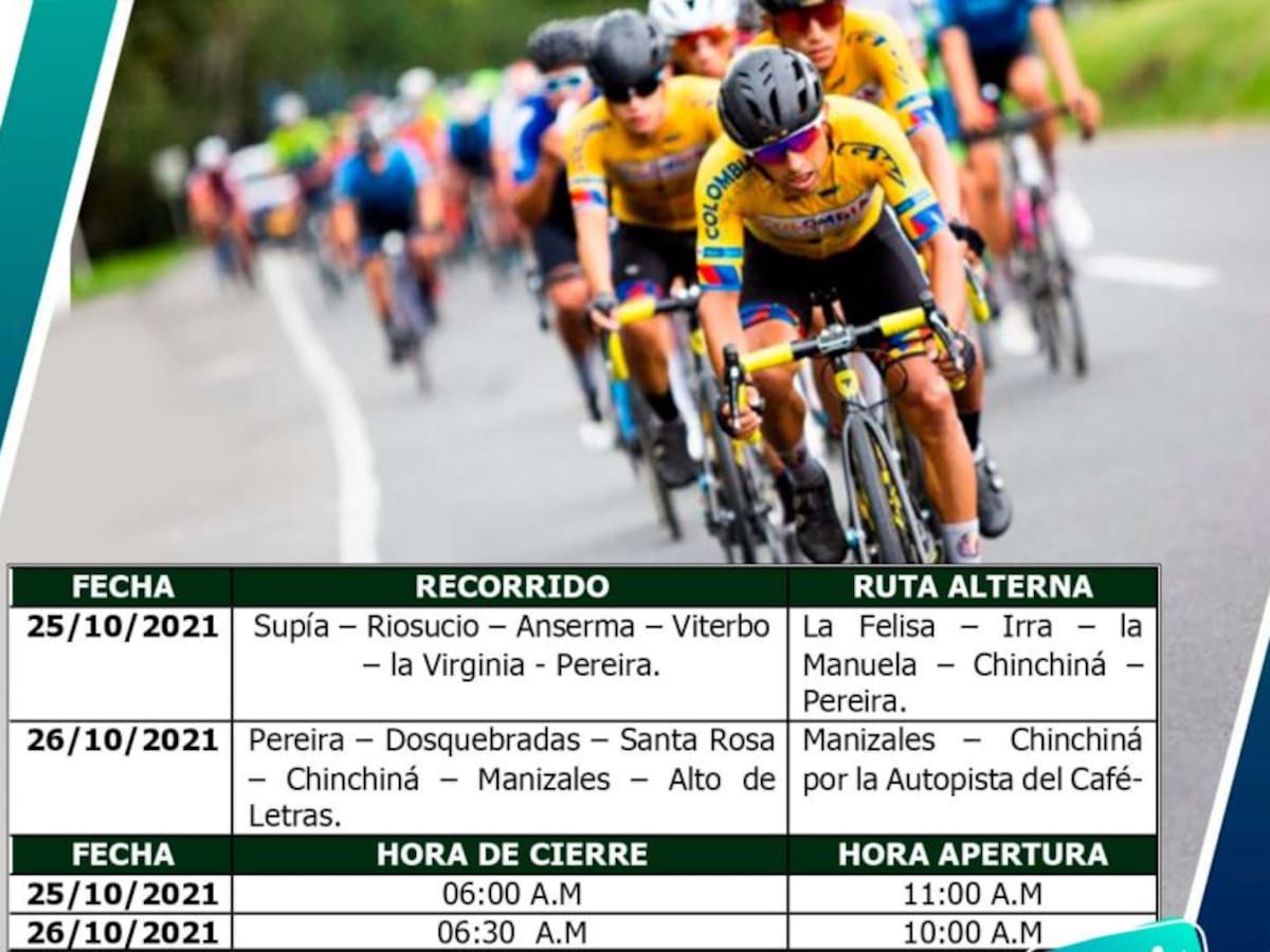 Cierres viales en Caldas 25 y 26 de octubre por competencia ciclística