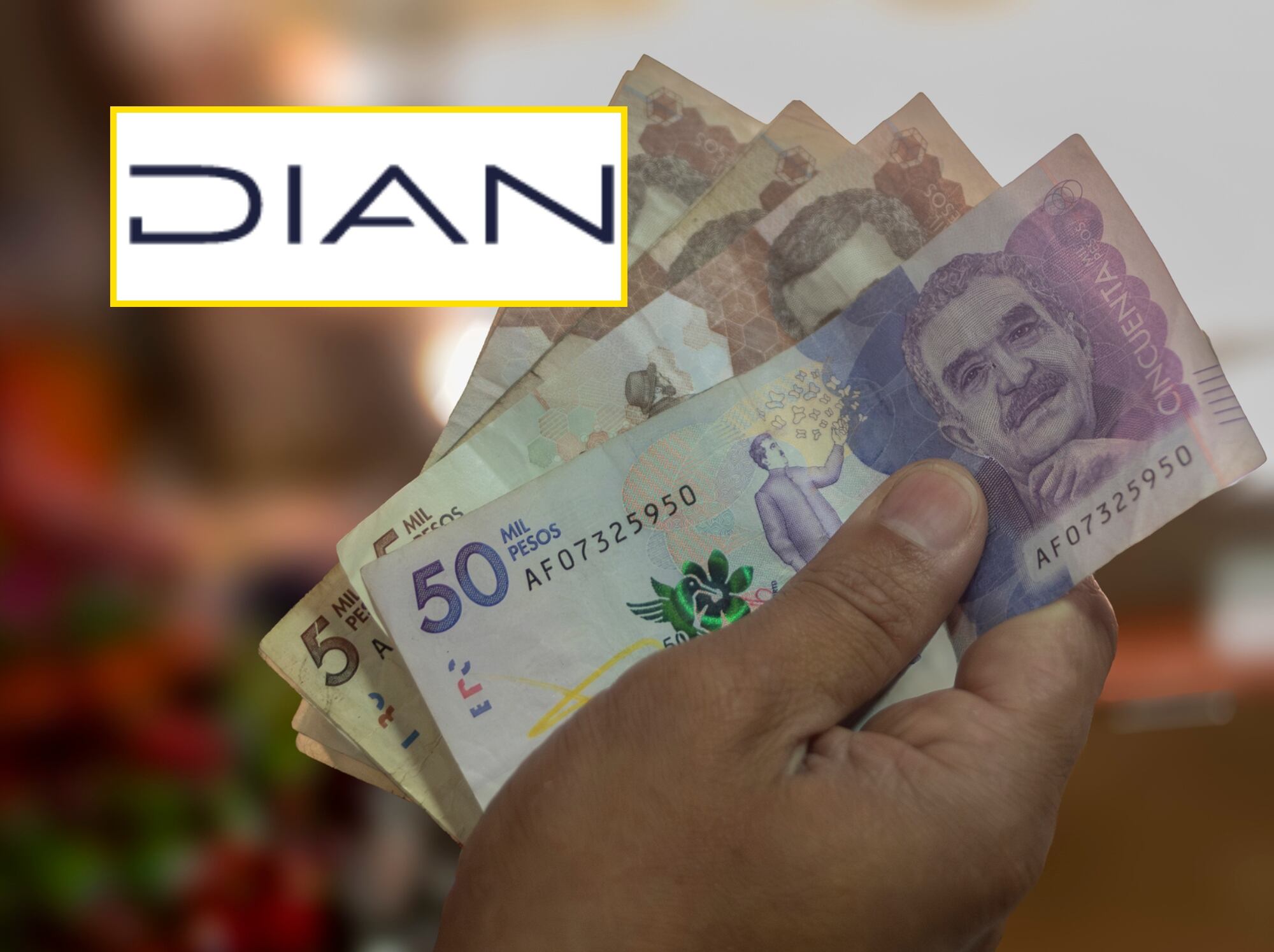 Logo de la DIAN y dinero Colombia. Fotos: DIAN / Getty Images