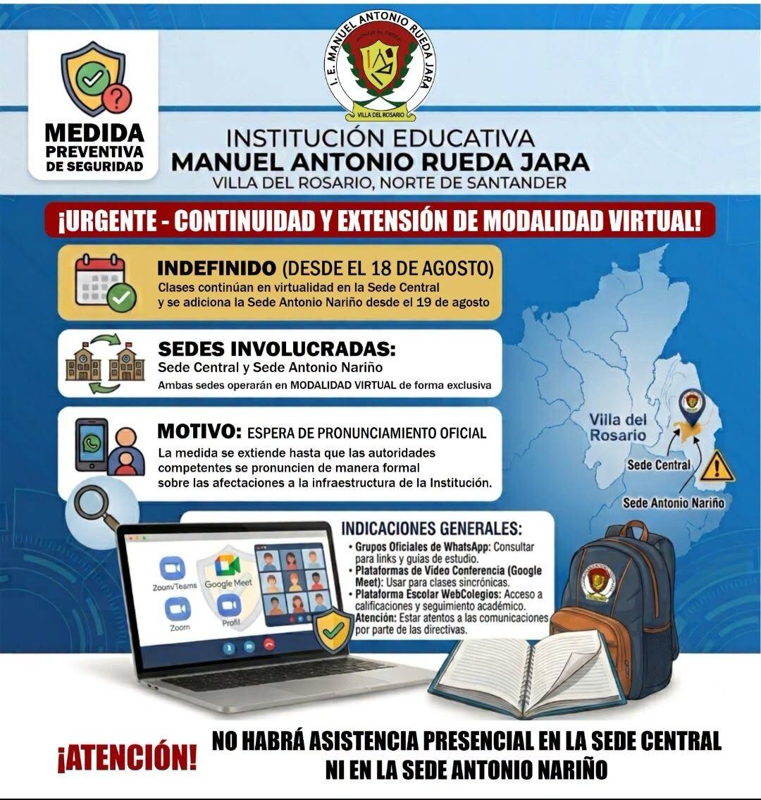 Colegio de Villa del Rosario pasa a clases virtuales por daños en su infraestructura física.