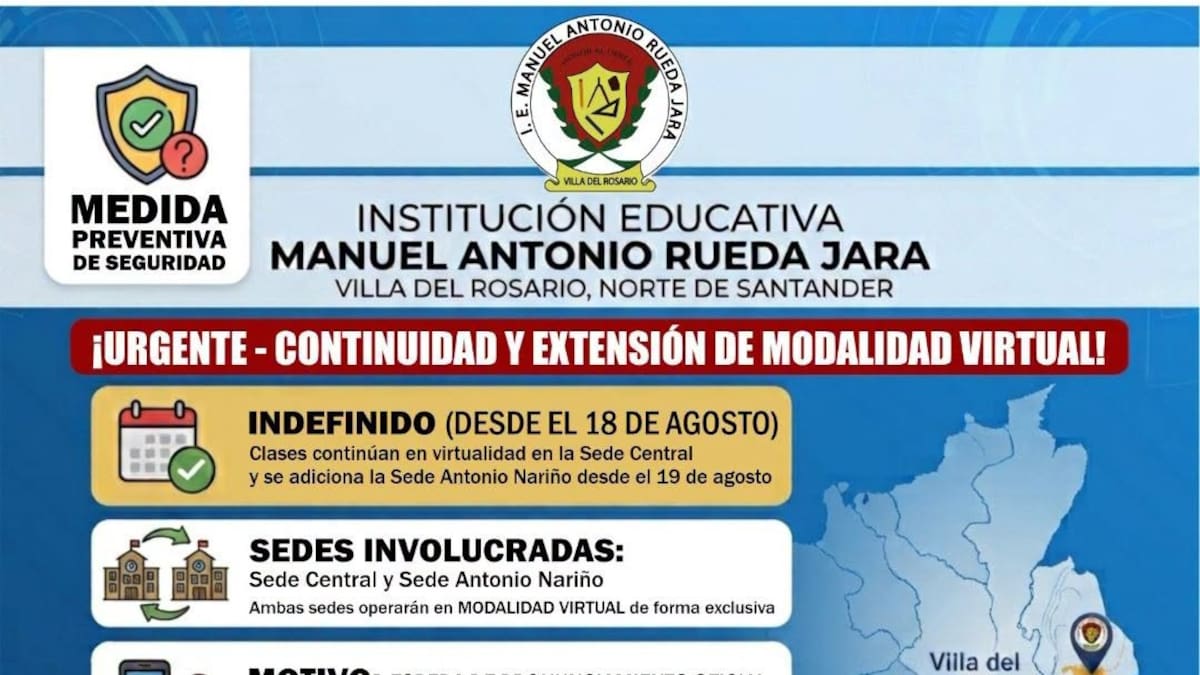 Colegio de Villa del Rosario pasa a clases virtuales por daños en su infraestructura física